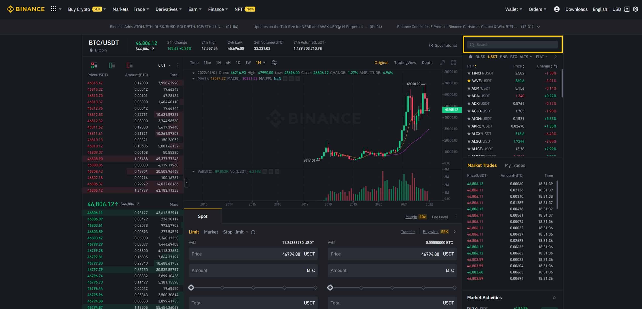 How to Conduct Spot Trading on Binance Step 2 - How To Buy BinaryX
